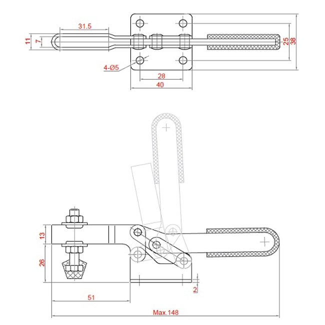 Vendita online Bloccaggio orizzontale base piatta braccio regolabile 100 Kg.